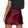 imageALCEA ROSEA Womens Satin Silky Lace Trim Split Mini Skirt Slit Hem High Waist ALine Short Skirt Solid Slit Skirts for WomenBurgundy