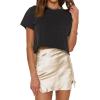 imageALCEA ROSEA Womens Satin Silky Lace Trim Split Mini Skirt Slit Hem High Waist ALine Short Skirt Solid Slit Skirts for WomenChampagne