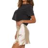 imageALCEA ROSEA Womens Satin Silky Lace Trim Split Mini Skirt Slit Hem High Waist ALine Short Skirt Solid Slit Skirts for WomenChampagne
