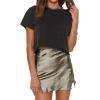 imageALCEA ROSEA Womens Satin Silky Lace Trim Split Mini Skirt Slit Hem High Waist ALine Short Skirt Solid Slit Skirts for WomenLight Green