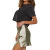 imageALCEA ROSEA Womens Satin Silky Lace Trim Split Mini Skirt Slit Hem High Waist ALine Short Skirt Solid Slit Skirts for WomenLight Green