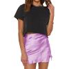 imageALCEA ROSEA Womens Satin Silky Lace Trim Split Mini Skirt Slit Hem High Waist ALine Short Skirt Solid Slit Skirts for WomenLight Purple