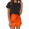 imageALCEA ROSEA Womens Satin Silky Lace Trim Split Mini Skirt Slit Hem High Waist ALine Short Skirt Solid Slit Skirts for WomenOrange