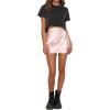 imageALCEA ROSEA Womens Satin Silky Lace Trim Split Mini Skirt Slit Hem High Waist ALine Short Skirt Solid Slit Skirts for WomenPink