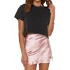 imageALCEA ROSEA Womens Satin Silky Lace Trim Split Mini Skirt Slit Hem High Waist ALine Short Skirt Solid Slit Skirts for WomenPink