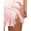 imageALCEA ROSEA Womens Satin Silky Lace Trim Split Mini Skirt Slit Hem High Waist ALine Short Skirt Solid Slit Skirts for WomenPink
