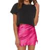 imageALCEA ROSEA Womens Satin Silky Lace Trim Split Mini Skirt Slit Hem High Waist ALine Short Skirt Solid Slit Skirts for WomenRose Red