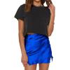 imageALCEA ROSEA Womens Satin Silky Lace Trim Split Mini Skirt Slit Hem High Waist ALine Short Skirt Solid Slit Skirts for WomenRoyal Blue