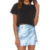 imageALCEA ROSEA Womens Satin Silky Lace Trim Split Mini Skirt Slit Hem High Waist ALine Short Skirt Solid Slit Skirts for WomenSky Blue