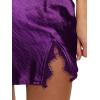 imageALCEA ROSEA Womens Satin Silky Lace Trim Split Mini Skirt Slit Hem High Waist ALine Short Skirt Solid Slit Skirts for WomenViolet