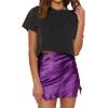 imageALCEA ROSEA Womens Satin Silky Lace Trim Split Mini Skirt Slit Hem High Waist ALine Short Skirt Solid Slit Skirts for WomenViolet