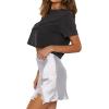 imageALCEA ROSEA Womens Satin Silky Lace Trim Split Mini Skirt Slit Hem High Waist ALine Short Skirt Solid Slit Skirts for WomenWhite