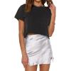 imageALCEA ROSEA Womens Satin Silky Lace Trim Split Mini Skirt Slit Hem High Waist ALine Short Skirt Solid Slit Skirts for WomenWhite