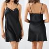 imageALCEA ROSEA Womens Satin Slip Dress Chemise Nightdress Sexy Sleepwear Silky Negligee 3705Black