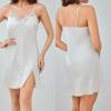 imageALCEA ROSEA Womens Satin Slip Dress Chemise Nightdress Sexy Sleepwear Silky Negligee 3705White