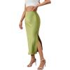 imageALCEA ROSEA Womens Silky Satin Long Skirt High Waist Elastic Waist A Line Flared Skirt with Slit 7819Khaki L7819apple Green