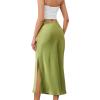 imageALCEA ROSEA Womens Silky Satin Long Skirt High Waist Elastic Waist A Line Flared Skirt with Slit 7819Khaki L7819apple Green