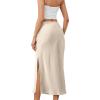 imageALCEA ROSEA Womens Silky Satin Long Skirt High Waist Elastic Waist A Line Flared Skirt with Slit 7819Khaki L7819beige