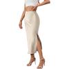 imageALCEA ROSEA Womens Silky Satin Long Skirt High Waist Elastic Waist A Line Flared Skirt with Slit 7819Khaki L7819beige