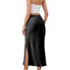 imageALCEA ROSEA Womens Silky Satin Long Skirt High Waist Elastic Waist A Line Flared Skirt with Slit 7819Khaki L7819black