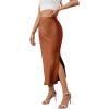 imageALCEA ROSEA Womens Silky Satin Long Skirt High Waist Elastic Waist A Line Flared Skirt with Slit 7819Khaki L7819brown