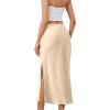 imageALCEA ROSEA Womens Silky Satin Long Skirt High Waist Elastic Waist A Line Flared Skirt with Slit 7819Khaki L7819champagne