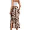 imageALCEA ROSEA Womens Silky Satin Long Skirt High Waist Elastic Waist A Line Flared Skirt with Slit 7819Khaki L7819cheetah