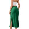 imageALCEA ROSEA Womens Silky Satin Long Skirt High Waist Elastic Waist A Line Flared Skirt with Slit 7819Khaki L7819dark Green