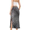 imageALCEA ROSEA Womens Silky Satin Long Skirt High Waist Elastic Waist A Line Flared Skirt with Slit 7819Khaki L7819dark Grey