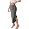 imageALCEA ROSEA Womens Silky Satin Long Skirt High Waist Elastic Waist A Line Flared Skirt with Slit 7819Khaki L7819grey