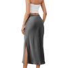 imageALCEA ROSEA Womens Silky Satin Long Skirt High Waist Elastic Waist A Line Flared Skirt with Slit 7819Khaki L7819grey