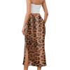 imageALCEA ROSEA Womens Silky Satin Long Skirt High Waist Elastic Waist A Line Flared Skirt with Slit 7819Khaki L7819leopard