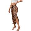 imageALCEA ROSEA Womens Silky Satin Long Skirt High Waist Elastic Waist A Line Flared Skirt with Slit 7819Khaki L7819leopard