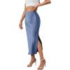 imageALCEA ROSEA Womens Silky Satin Long Skirt High Waist Elastic Waist A Line Flared Skirt with Slit 7819Khaki L7819midnight Blue