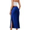 imageALCEA ROSEA Womens Silky Satin Long Skirt High Waist Elastic Waist A Line Flared Skirt with Slit 7819Khaki L7819navy