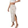 imageALCEA ROSEA Womens Silky Satin Long Skirt High Waist Elastic Waist A Line Flared Skirt with Slit 7819Khaki L7819pink