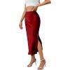 imageALCEA ROSEA Womens Silky Satin Long Skirt High Waist Elastic Waist A Line Flared Skirt with Slit 7819Khaki L7819wine
