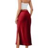 imageALCEA ROSEA Womens Silky Satin Long Skirt High Waist Elastic Waist A Line Flared Skirt with Slit 7819Khaki L7819wine