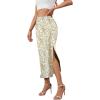 imageALCEA ROSEA Womens Silky Satin Long Skirt High Waist Elastic Waist A Line Flared Skirt with Slit 7819Khaki L7819yellow