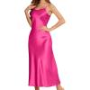 imageALCEA ROSEA Womens Long Satin Slip Dress Nightgowns Sexy Lingerie Adjustable Strap Midi Dress Silky Gown V Neck Under DressFuchsia Red
