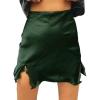 imageALCEA ROSEA Womens Satin Silky Lace Trim Split Mini Skirt Slit Hem High Waist ALine Short Skirt Solid Slit Skirts for WomenDark Green