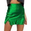 imageALCEA ROSEA Womens Satin Silky Lace Trim Split Mini Skirt Slit Hem High Waist ALine Short Skirt Solid Slit Skirts for WomenGreen