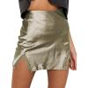 imageALCEA ROSEA Womens Satin Silky Lace Trim Split Mini Skirt Slit Hem High Waist ALine Short Skirt Solid Slit Skirts for WomenLight Green