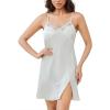 imageALCEA ROSEA Womens Satin Slip Dress Chemise Nightdress Sexy Sleepwear Silky Negligee 3705White