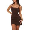 imageALCEA ROSEA Womens Summer Bodycon Mini Dress Casual Sleeveless Square Neck Ribbed Tank DressesBrown