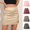 imageALCEA ROSEA Faux Suede Leopard Mini Skirt for Women High Waist Sexy Skirt with SlitBeige