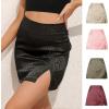 imageALCEA ROSEA Faux Suede Leopard Mini Skirt for Women High Waist Sexy Skirt with SlitBlack