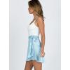 imageALCEA ROSEA Silky Satin Mini Skirt for Women Adjustable Self Tie High Waist Flowy Casual Short Skater Short Skirt 7821Blue