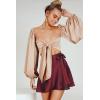 imageALCEA ROSEA Silky Satin Mini Skirt for Women Adjustable Self Tie High Waist Flowy Casual Short Skater Short Skirt 7821Burgundy