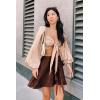 imageALCEA ROSEA Silky Satin Mini Skirt for Women Adjustable Self Tie High Waist Flowy Casual Short Skater Short Skirt 7821Khaki